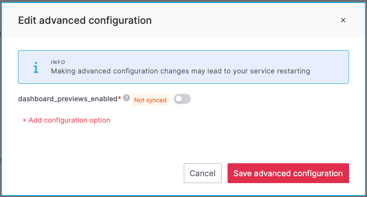 Enable dashboard previews in Advanced configuration